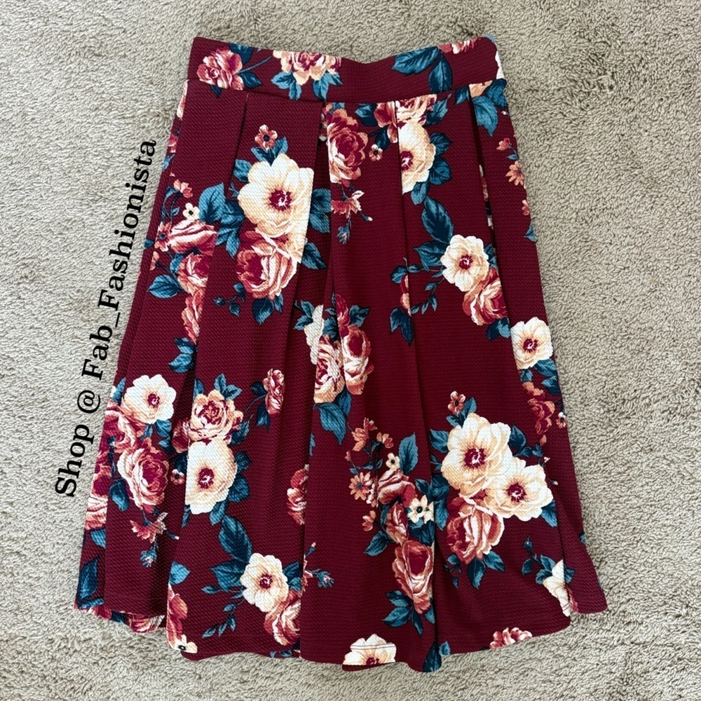 Floral A-Line Skirt  burgundy medium